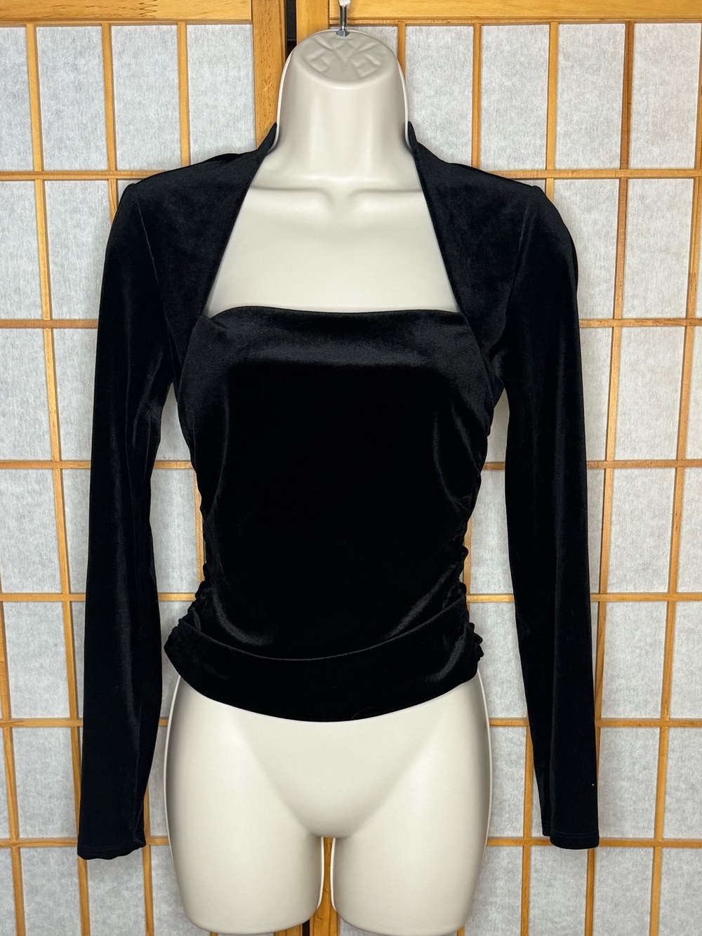 Black Velvet Long-Sleeve Square-Neck Blouse